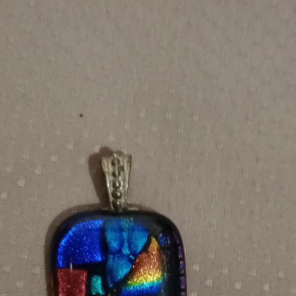 Handmade Dichroic Fused Glass Abstract Art Pendant (No Chain) - Picture 3 of 8